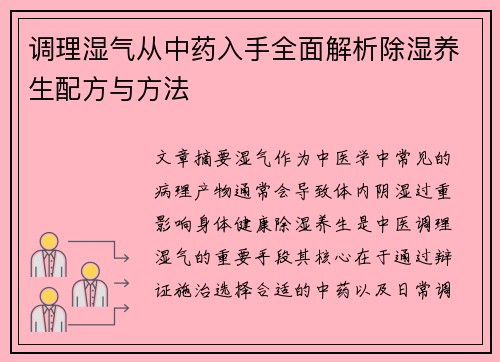 调理湿气从中药入手全面解析除湿养生配方与方法
